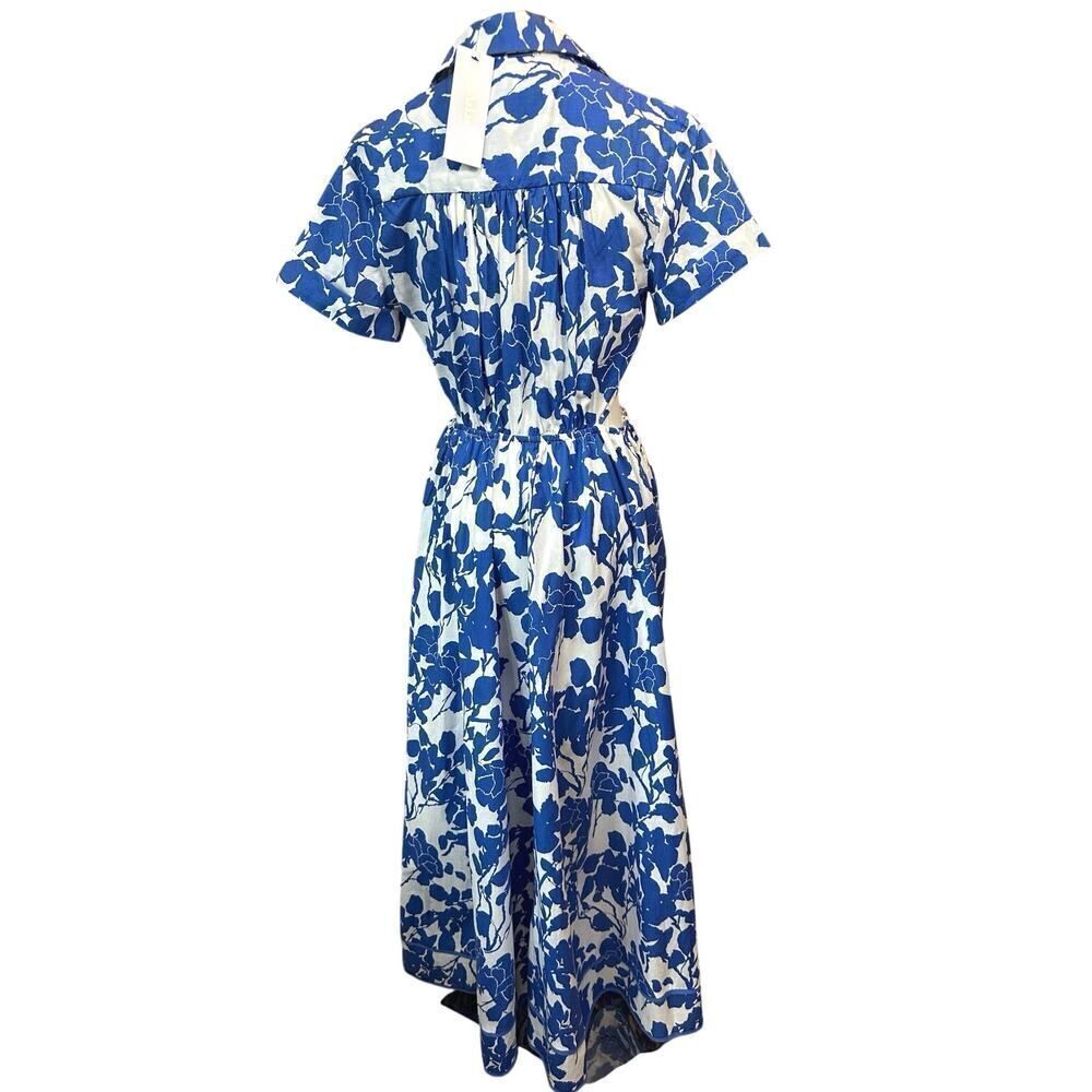 NWT Aakaa Anthropologie Small Side Cutout Blue White Maxi Artsy Festive Dress - Picture 3 of 16
